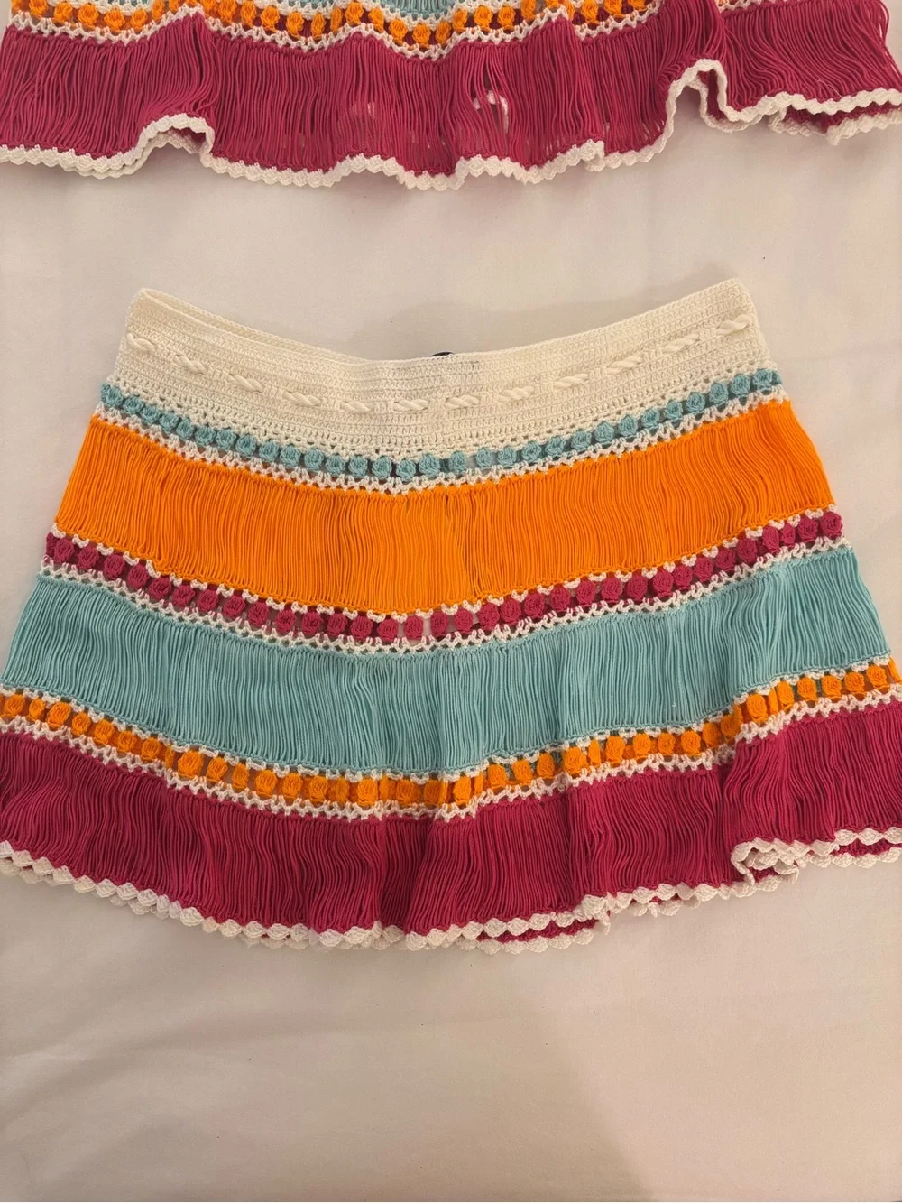 🧡 My Beachy Side Handmade Crochet Fringe Set — Top (M) / Skirt (S)